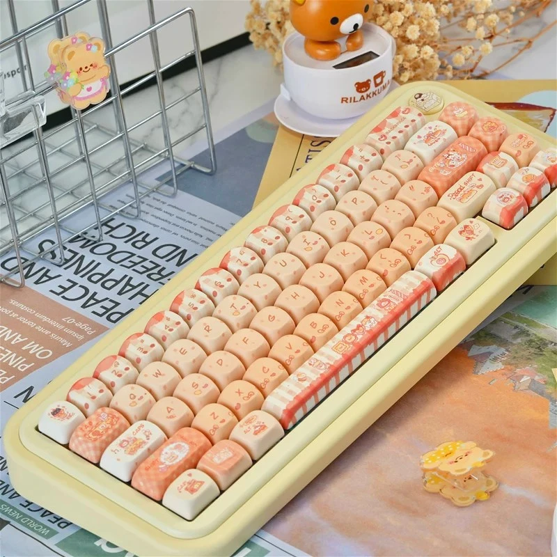 MAIMOOO Keycap Set Orange Baked Cat Cute Bread Style Cute Five Sided Heat Sublimation MOA Cute Keycap 130keys