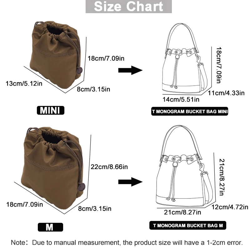 EverToner Waterproof Nylon Organizer Drawstring Design Multiple Pockets Travel Cosmetic for T Bucket Bag