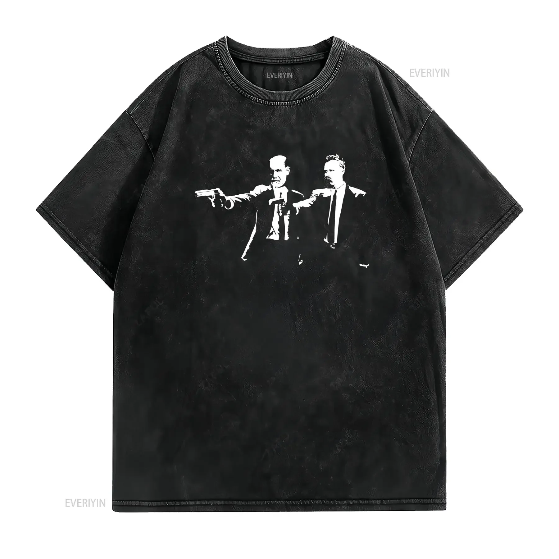 Funny Nietzsche Freud Philosophy Meme Line Art Print Casual Streetwear T Shirt vintage Washed streetwear Comfortable Unisex
