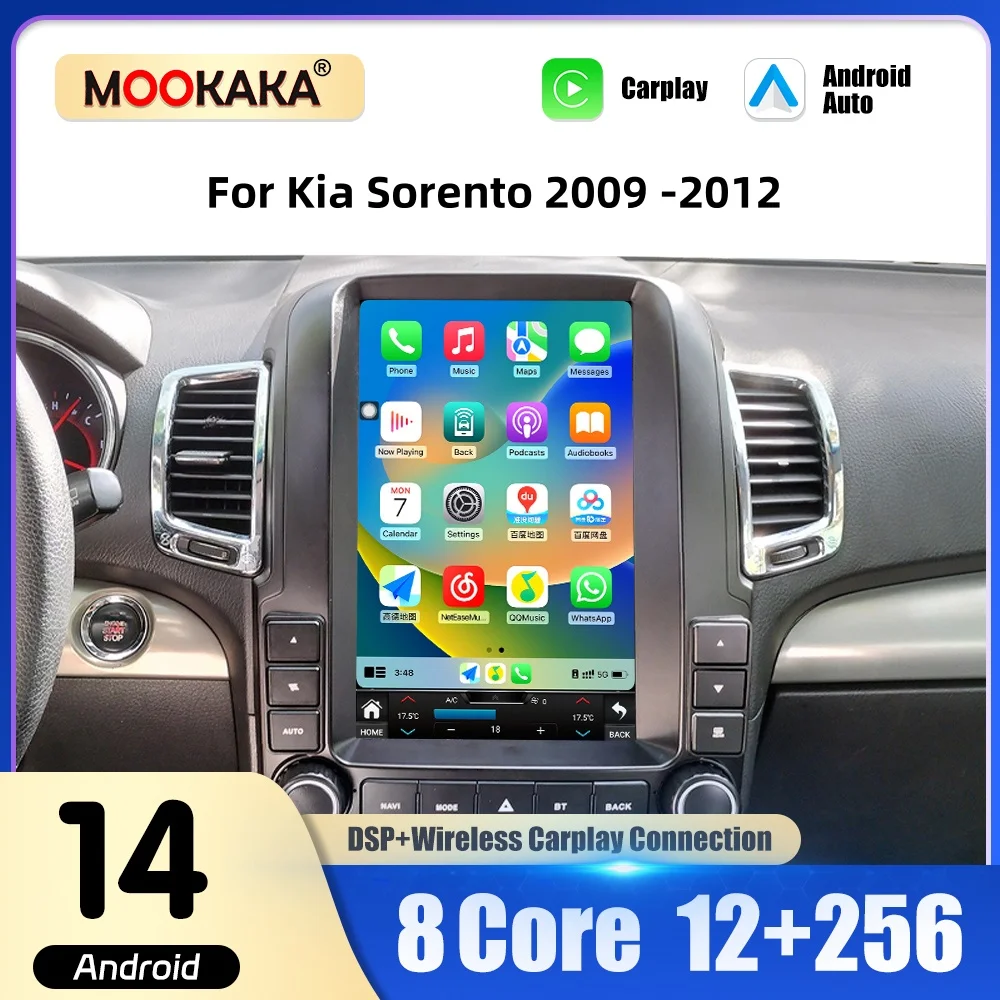 Car Radio Multimedia Player with Wireless CarPlay For Kia Sorento 2009 - 2012 Android Auto GPS Navigation WiFi Connectivity