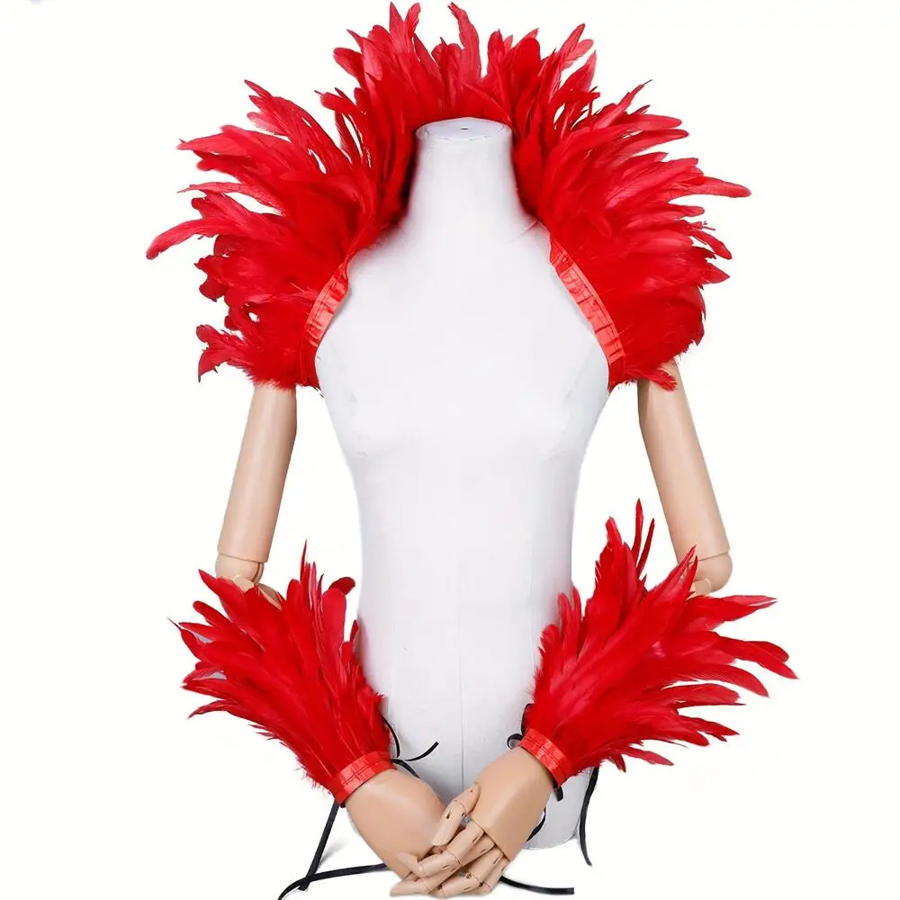 Damen-Set mit Federschal und Handgelenksmanschetten für Halloween, Karneval, Hexenkostüm, Gothic, Party, Cosplay – Einheitsgröße, passend für die meisten – Detail 21