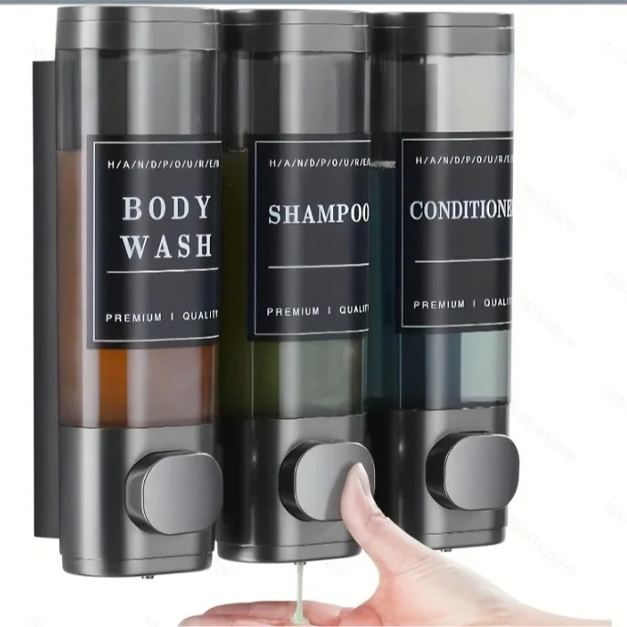 

Настенный дозатор мыла с тремя головками, бытовой дозатор мыла для отеля, нет необходимости для сверления, ручной пресс, бутылка дезинфицирующего средства для рук