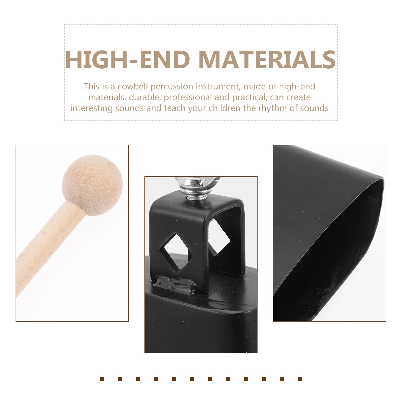 

Cow Bell Metal Drum Instrument Puzzle Small Percussion Cowbell Black with Drumstick Cowbells Child