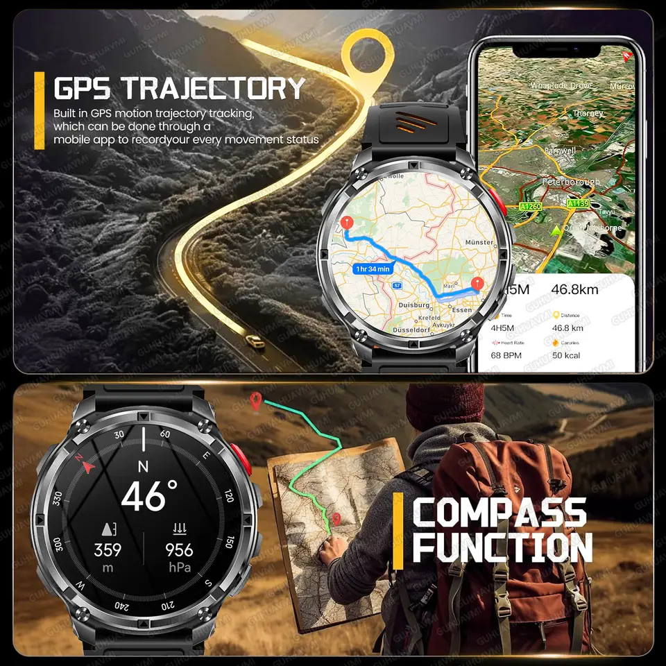 New Original 1100mAh Battery Men Smart Watch Outdoor GPS 10ATM Waterproof Bluetooth Call Sport Smartwatch For Android IOS Phones - 3