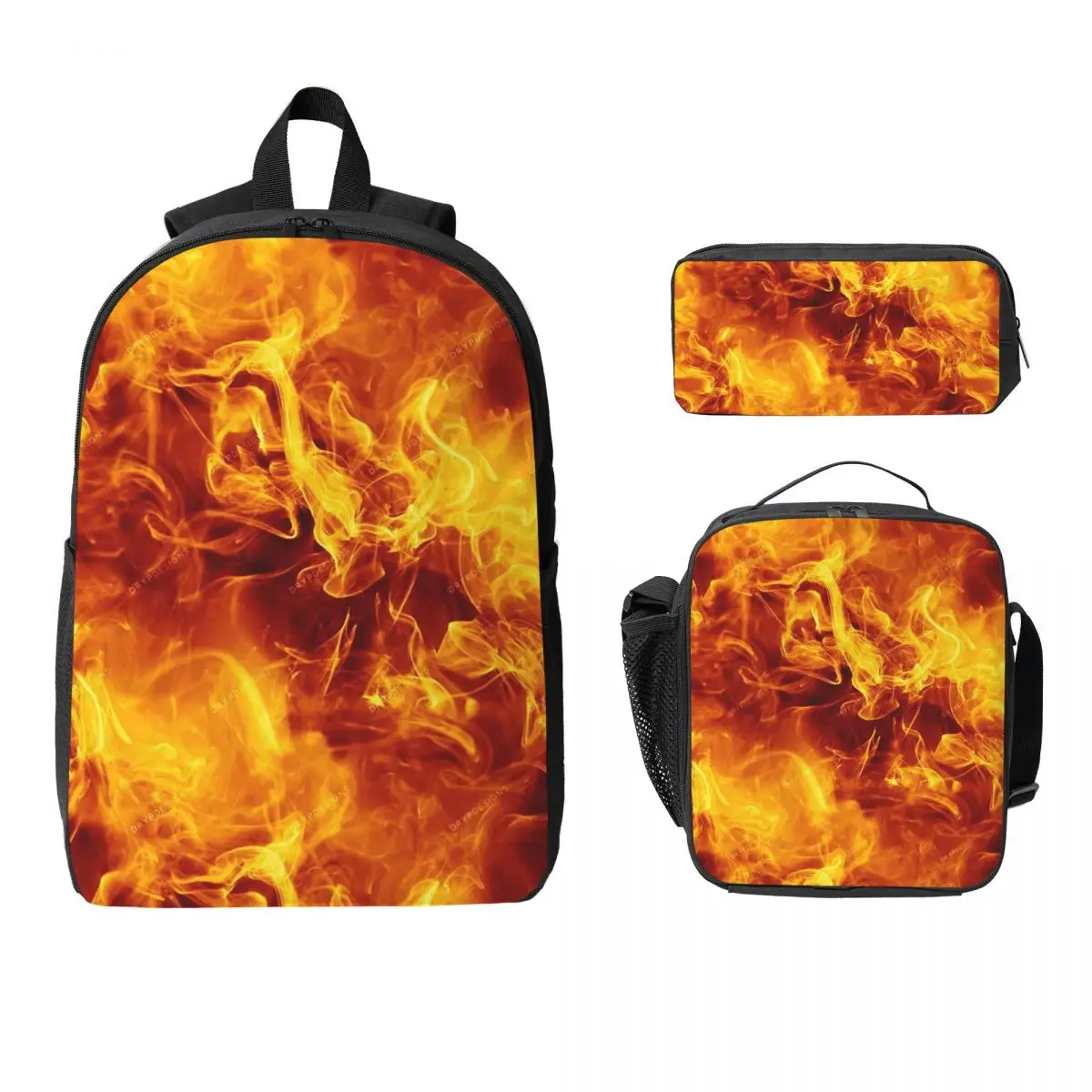 

Burning Fire With Sparks Backpack Student BookBag School Bag Computer Shoulder Bags 3ps Insulated Lunch Bag Pencil Case