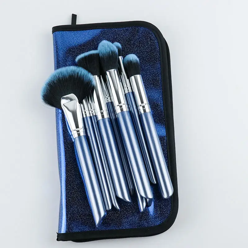 Hot Products 10PCs luxury makeup brush set blue wooden makeup brushes accept custom logo profession vegan makeup brush