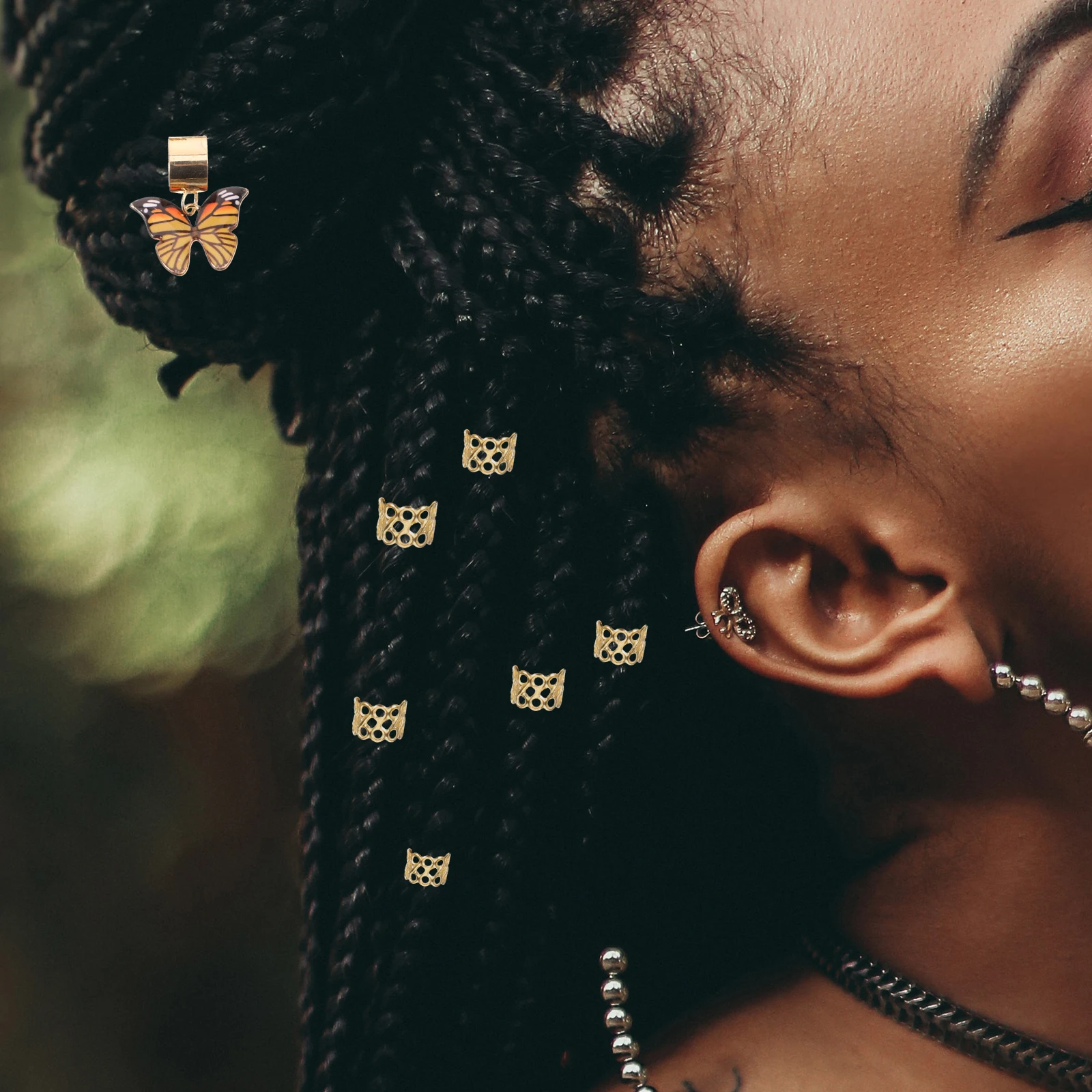 

18pcs Braiding Hair Accessories Rings Clips Stylish Butterfly Charms for Braids Dreadlocks Women Accessories Decorations