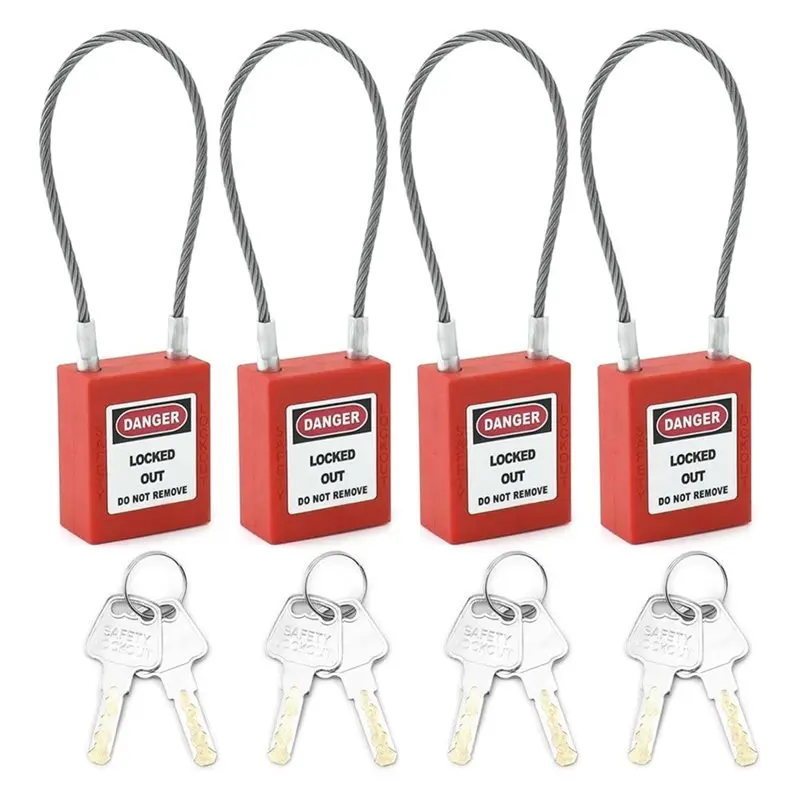 AAAN-Lockable Padlocks(4 Pack) With 8 Keys- Compact Steel Cable Security Locks Ideal For Luggage, Gates Sheds,Backpacks& More