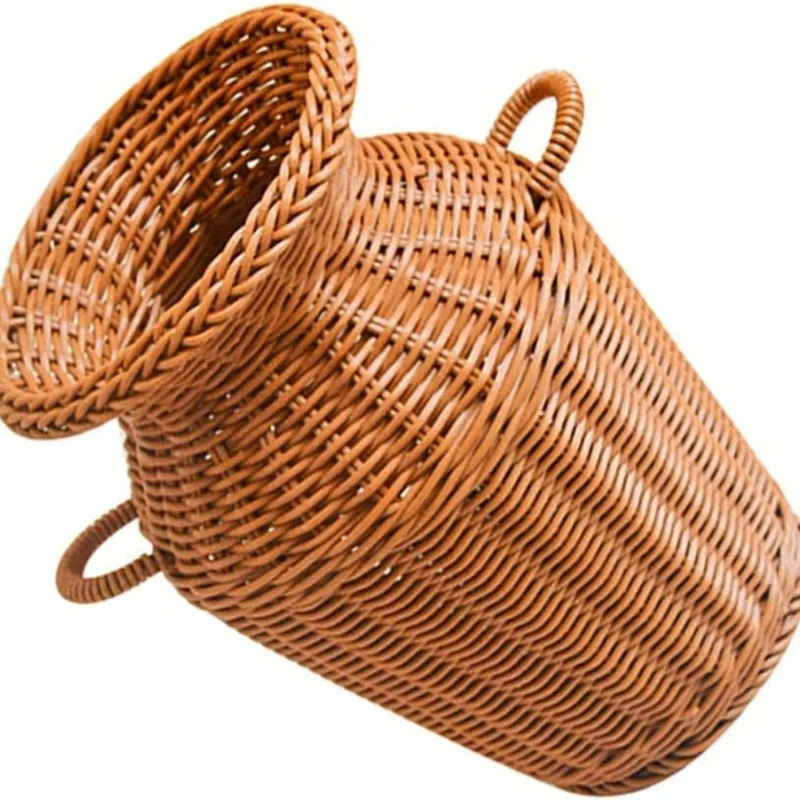 Tall Rattan Floor Vase Woven Faux Rattan Footed Vase Basket for Dried Flowers Pampas Grass Plants Boho Home Decor Living Room - view 2
