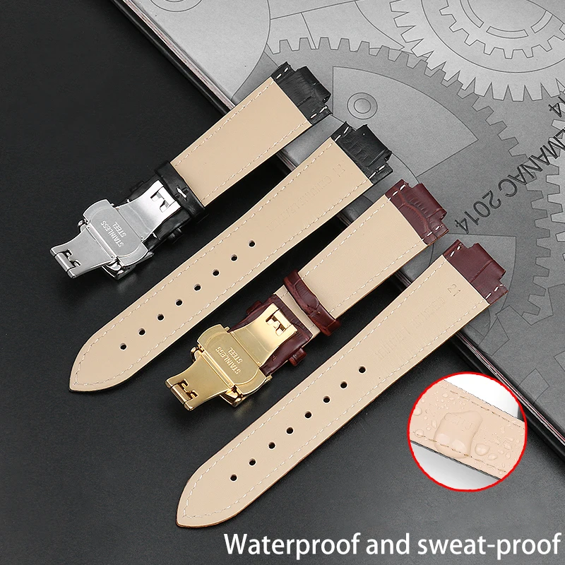 Convex leather watchband for LV Louis Vuitton Replacement strap TAMBOUR  Q11211 q11410 q11310 with butterfly buckle accessories