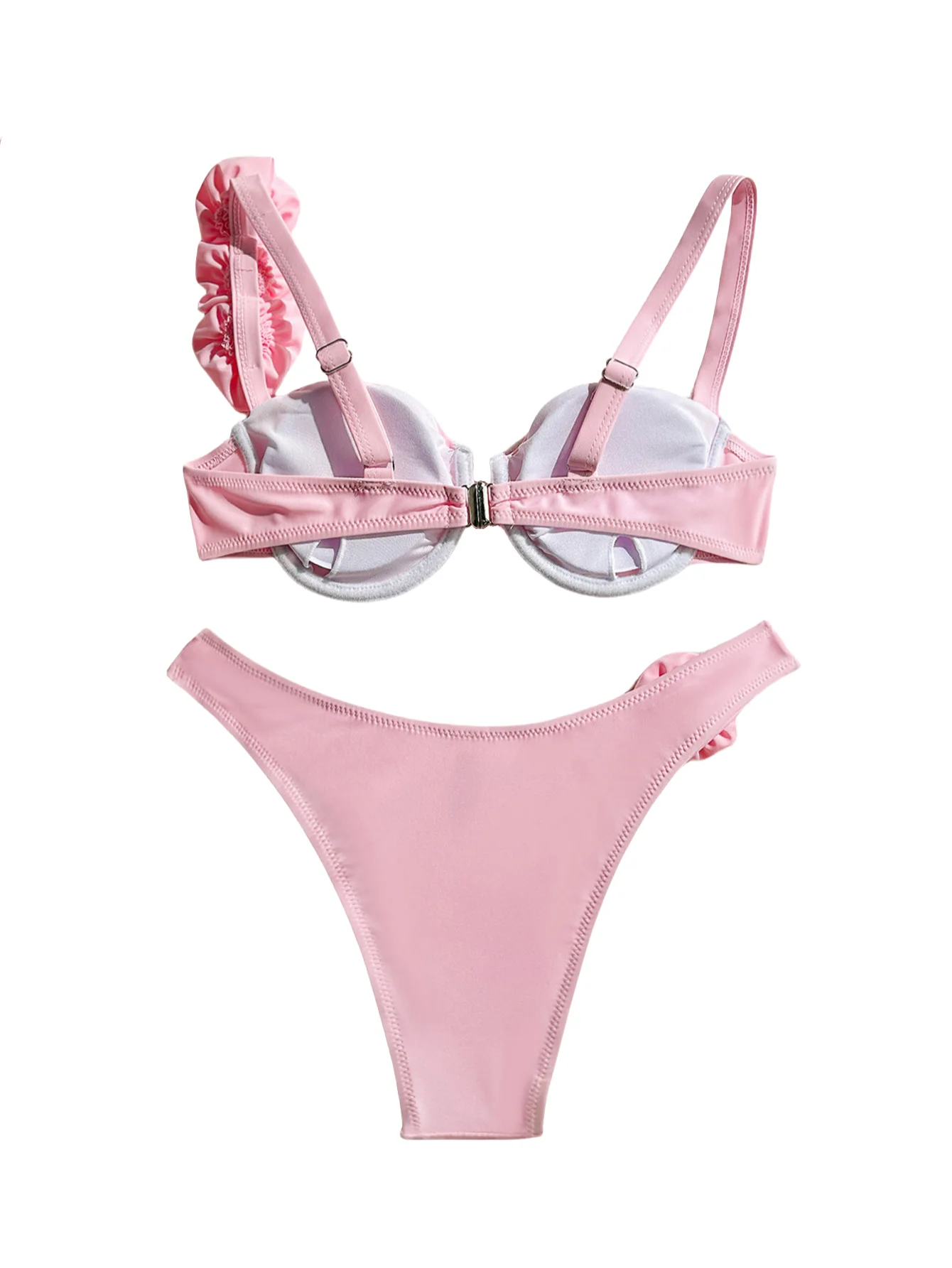 Doux 3D Rose fleur décoration Design maillot de bain pour femme deux pièces maillots de bain rose Sexy Bikini ensemble été natation femmes maillots de bain