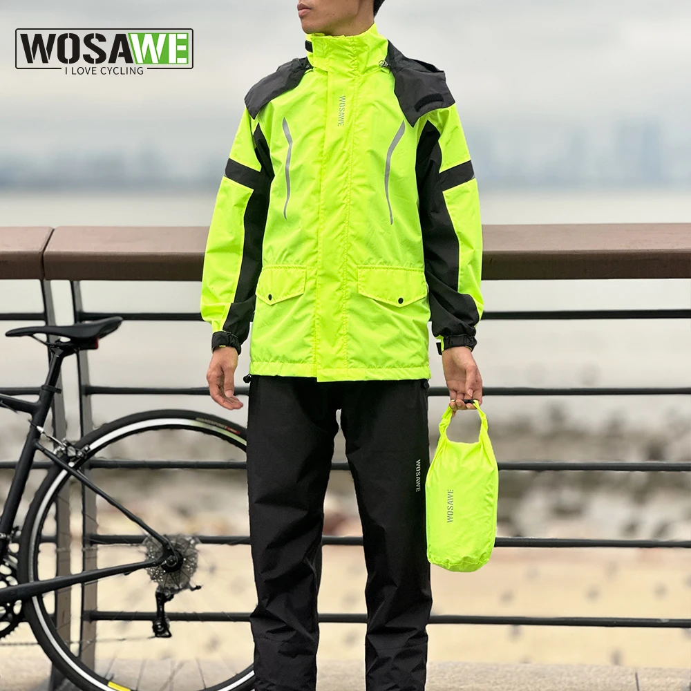 

WOSAWE Cycling Raincoat Men Waterproof Windproof Rain Jackets Pants Suit Camping Fishing Clothing MTB Bike Ultralight Rainwear