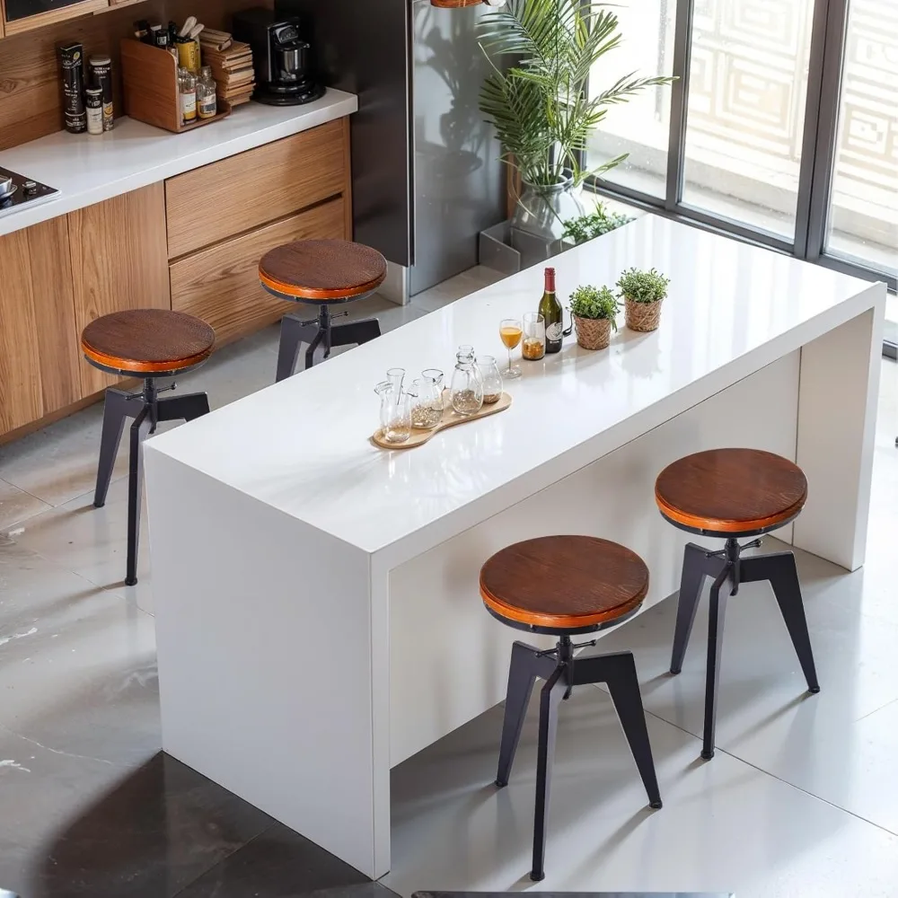 

Набор из 4 промышленных барных стульев-18,89-24,8 дюймов, кухонные табуреты с регулируемой высотой для острова, поворотные деревянные стулья в деревенском стиле