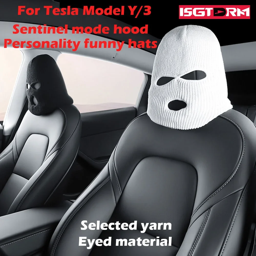 

ISGTDRM Suitable For Tesla Model Y 3 Car Seat Cover Personalized Fun Hat Interior Modification Sentinel Mode Motorcycle Headgear