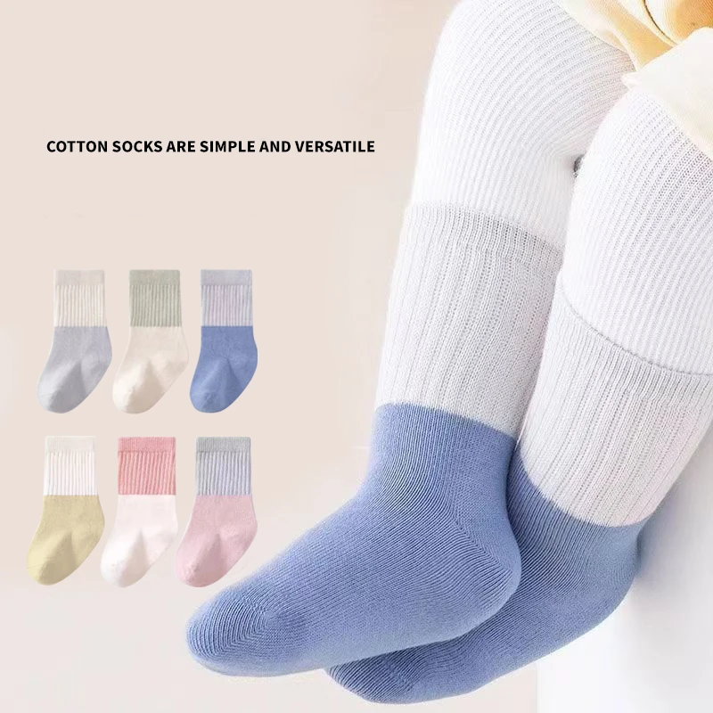 

Cotton Solid Baby Newborn Kids Half Socks Striped Two-patch Color High Resilience Non-slip Comfortable Soft for Baby Girls Boys