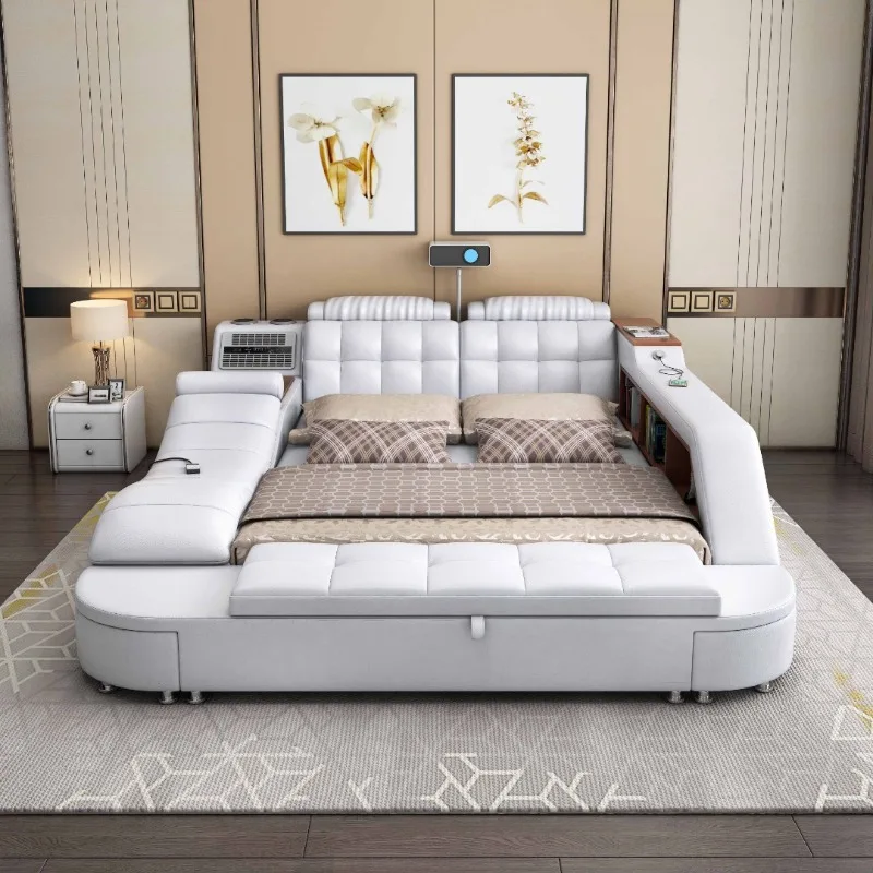 

High-grade leather bed tatami leather double bed master bedroom 1.5/1 meters simple intelligent massage marriage bed