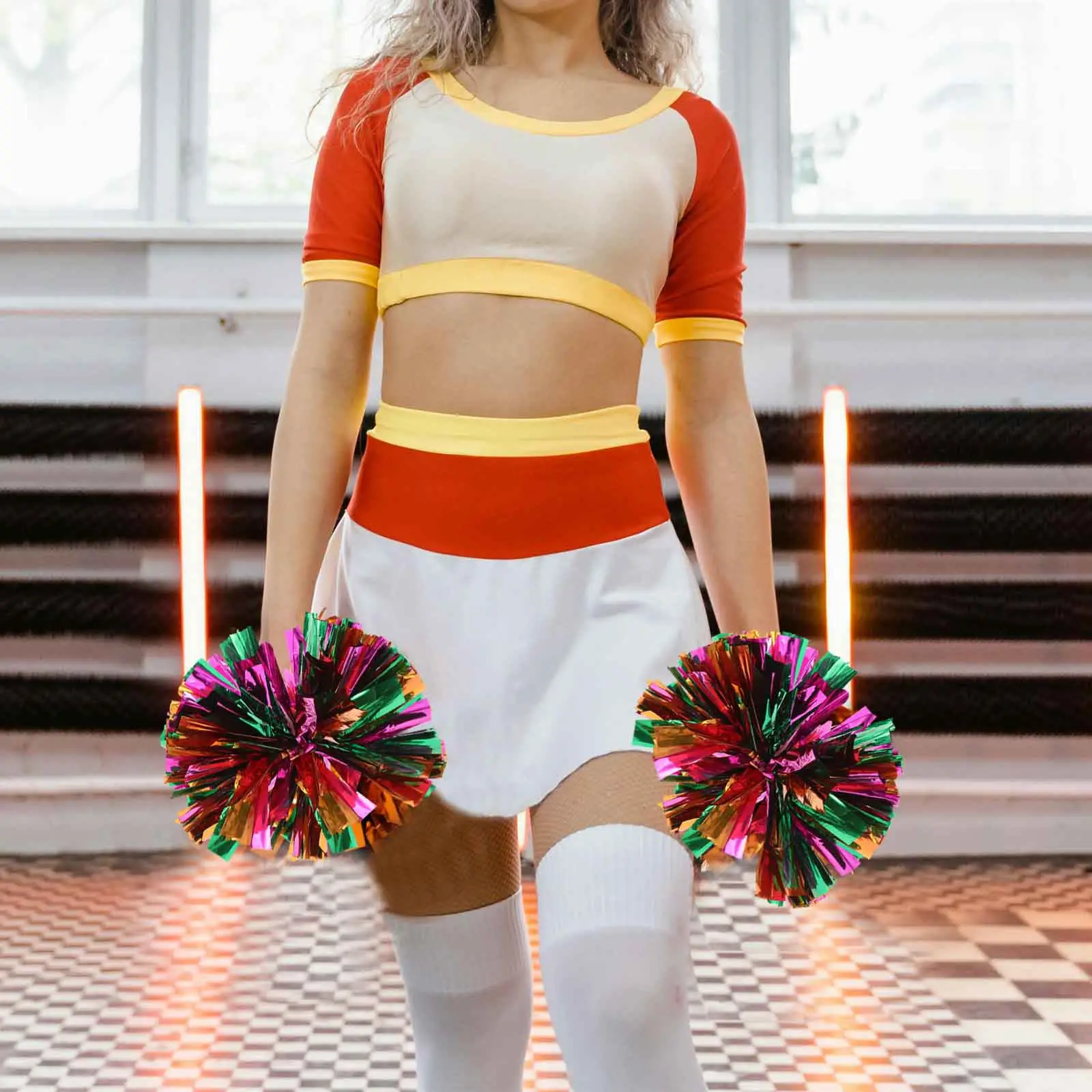 

2 шт. Металлические помпоны для черлидинга с усиленной ручкой, объемные, привлекающие внимание, для выступлений, спортивных мероприятий, танцев и вечеринок