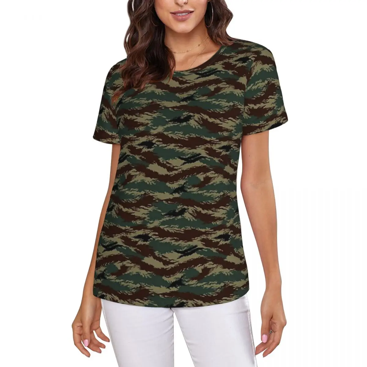 Tiger Stripe Camouflage Military Camo T-Shirt Women Short Sleeve T Shirts O-Neck Clothing Cotton Summer Tees Streetwear