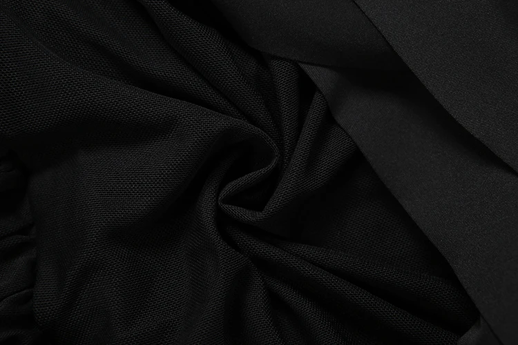 Weird Puss Tiered Kleid Damen Patchwork Mesh Unregelmäßiger Saum Ärmellos Figurbetont Sexy Midnight Hottie Mode Dinner Party Bodycon – Detail 10