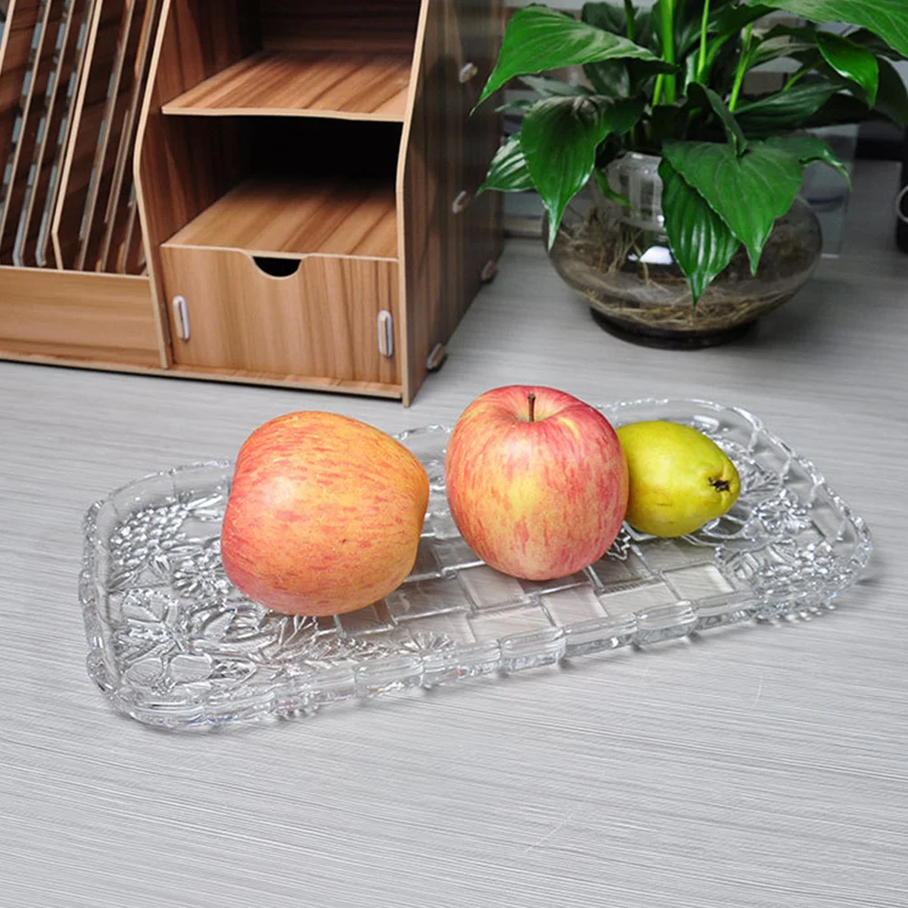 

1Pcs Rectangular Vintage Glass Fruit Tray Elegant Floral Pattern Household Storage Tray Dining Room Decoration