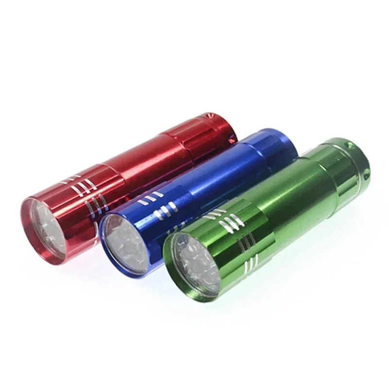1Pcs แบบพกพาขนาดเล็กไฟฉาย9ไฟ LED โคมไฟลูกปัดอลูมิเนียม UV LED ไฟฉาย AAA แบตเตอรี่กันน้ำความสว่าง