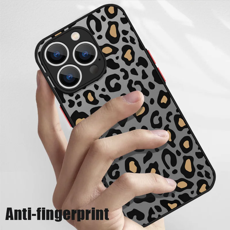 Luxury Leopard Pattern Case For iPhone 16 Pro Max Matte Clear Back Hard Anti-skid Cover Coque For iPhone 11 12 13 14 15 Pro Max