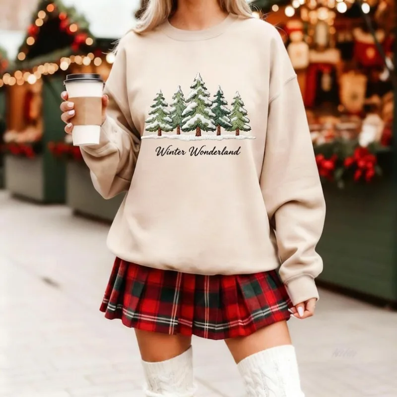 الشتاء العجائب البلوز عيد الميلاد قميص للنساء الأسرة عاشق طاقم الرقبة طويلة الأكمام أزياء لينة مريحة الحرارية هودي