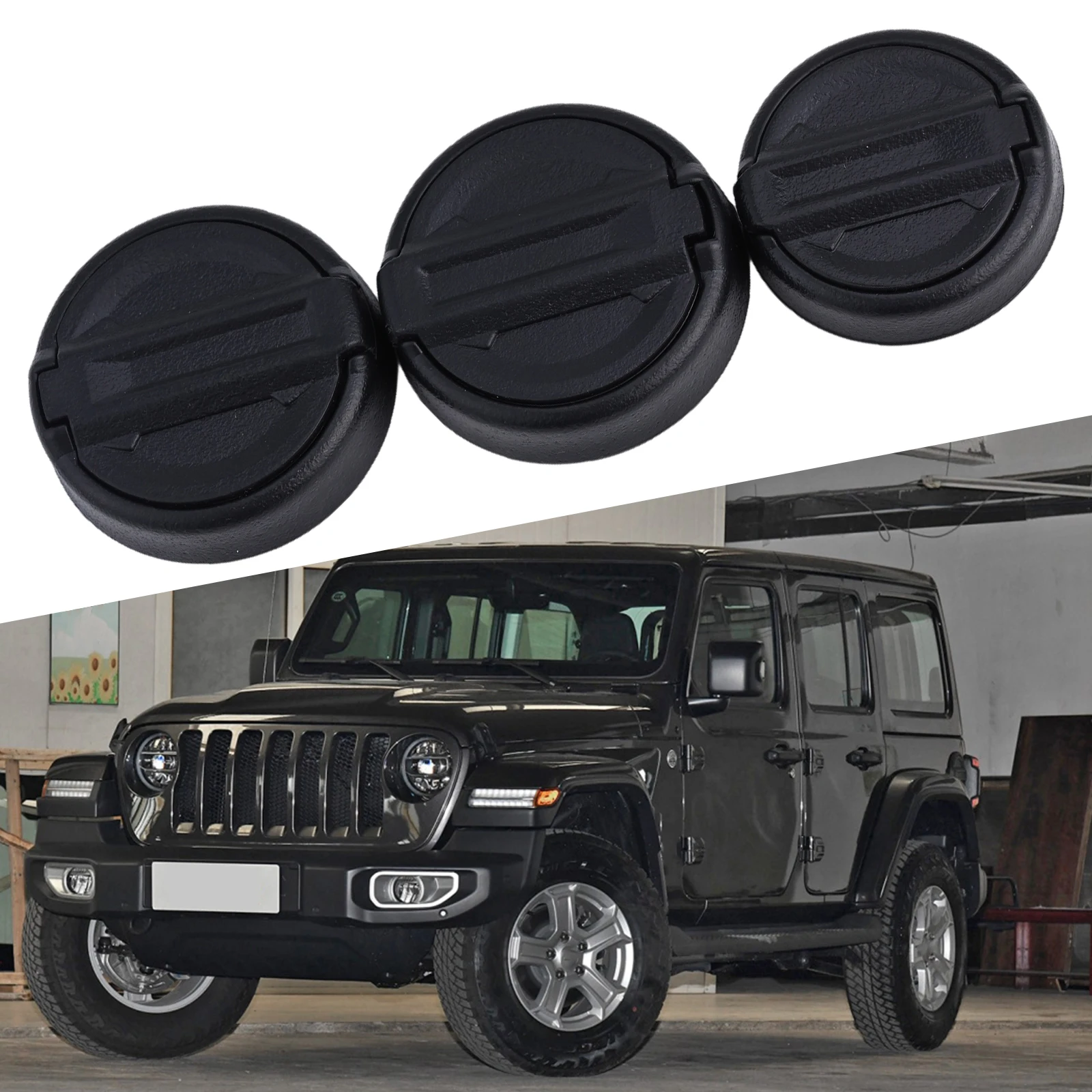 

Auto Parts Keyhole Covers Replacement 3 Pieces ABS Black For Jeep For Wrangler 2018-24 Elegant Design New Useful