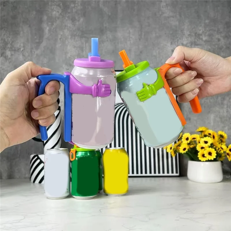 B08B-علبة حامل ل 12 أونصة يمكن يغطي مع القش + يمكن حامل مع مقبض الصودا يمكن الأغطية ومجموعة أصحاب