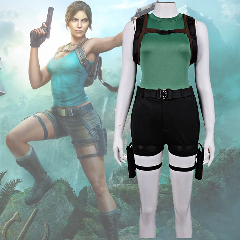 

2026 New Arrival Game Legacy of Atlantis Of Tomb Halloween Costume Women Super Raider Green Suit Lara Croft Cosplay