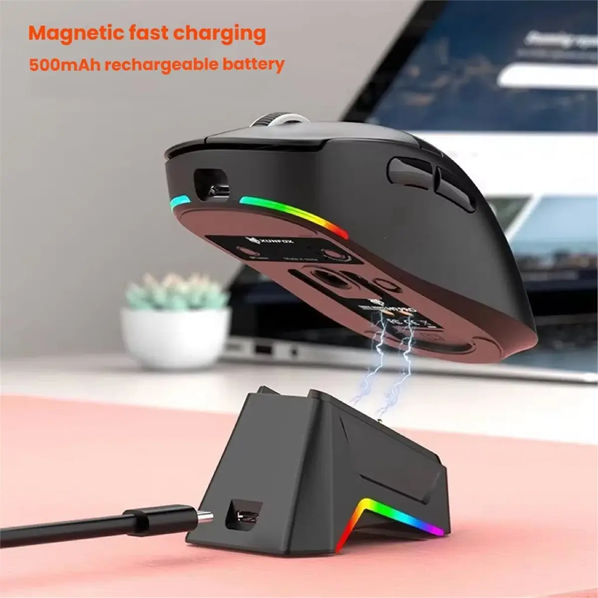 Wireless Mouse Magnetic Charging Base with Breathing Light Effect for or GPW4 Second Generation Black
