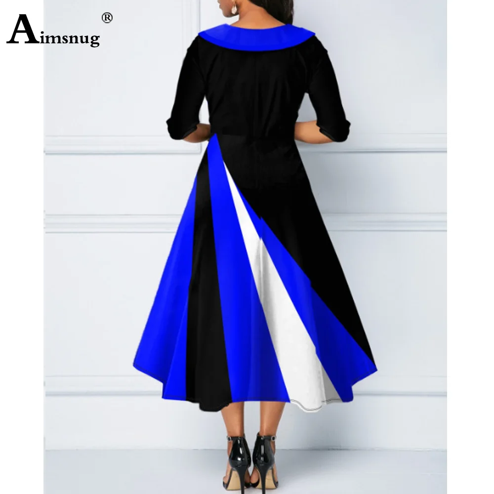 Large Big Women Elegant Mid-Calf Dress Half Sleeve Patchwork Buttons Dresses 2023 Spring Vintage A-Line Dress Oversize Womens