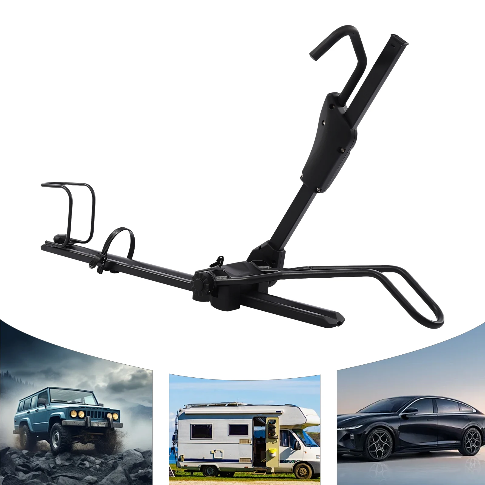 

Roof Mount Bike Rack Carrier for Car SUV MPV Anti-Theft Dual Lock System Adjustable 75-98cm Arms 4-Point Secure Fix Foldable