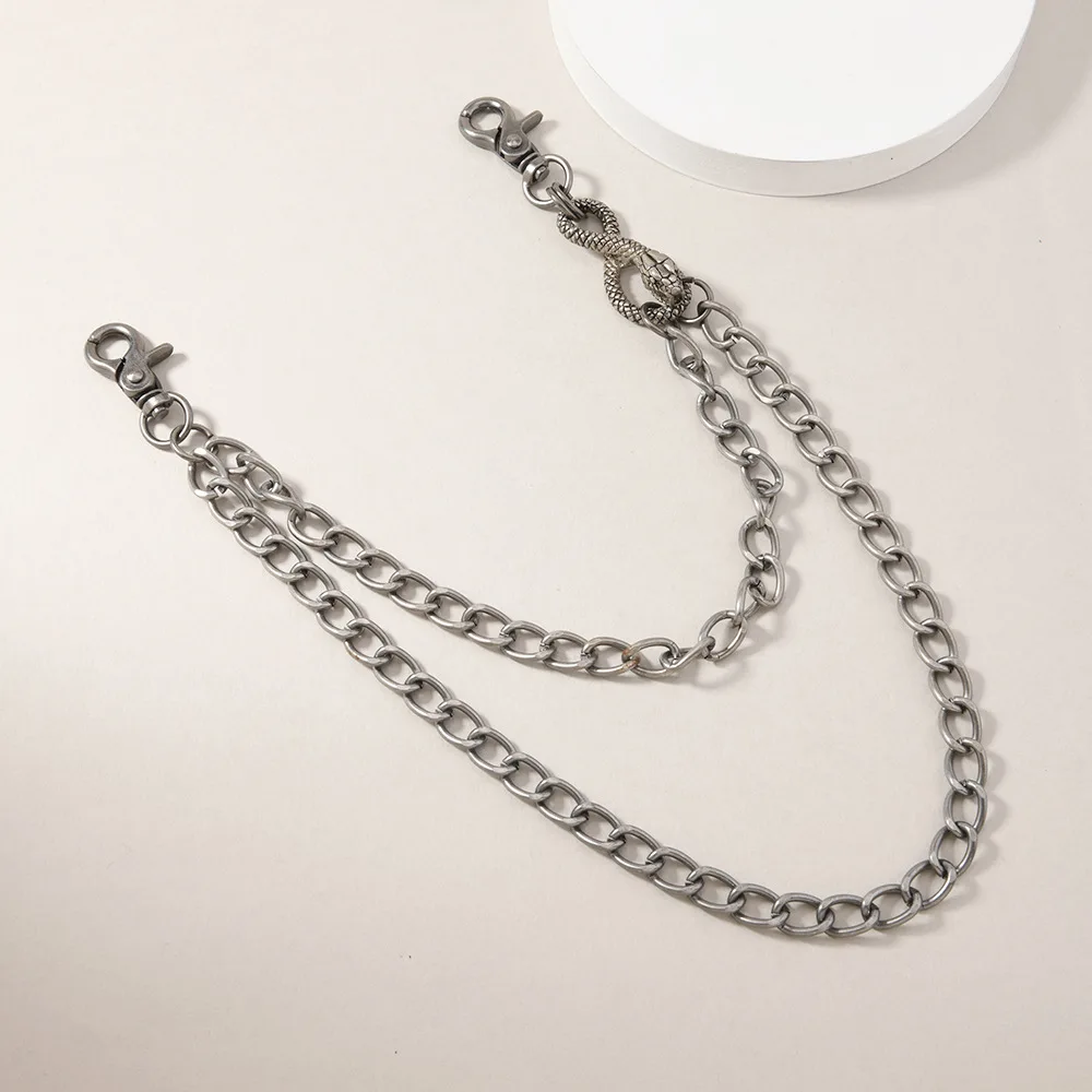 Vintage Snake Print Dual Chain Waistband Hip Hop Punk Metal Pants Chain Unisex Street Style Jeans Dress Ornament