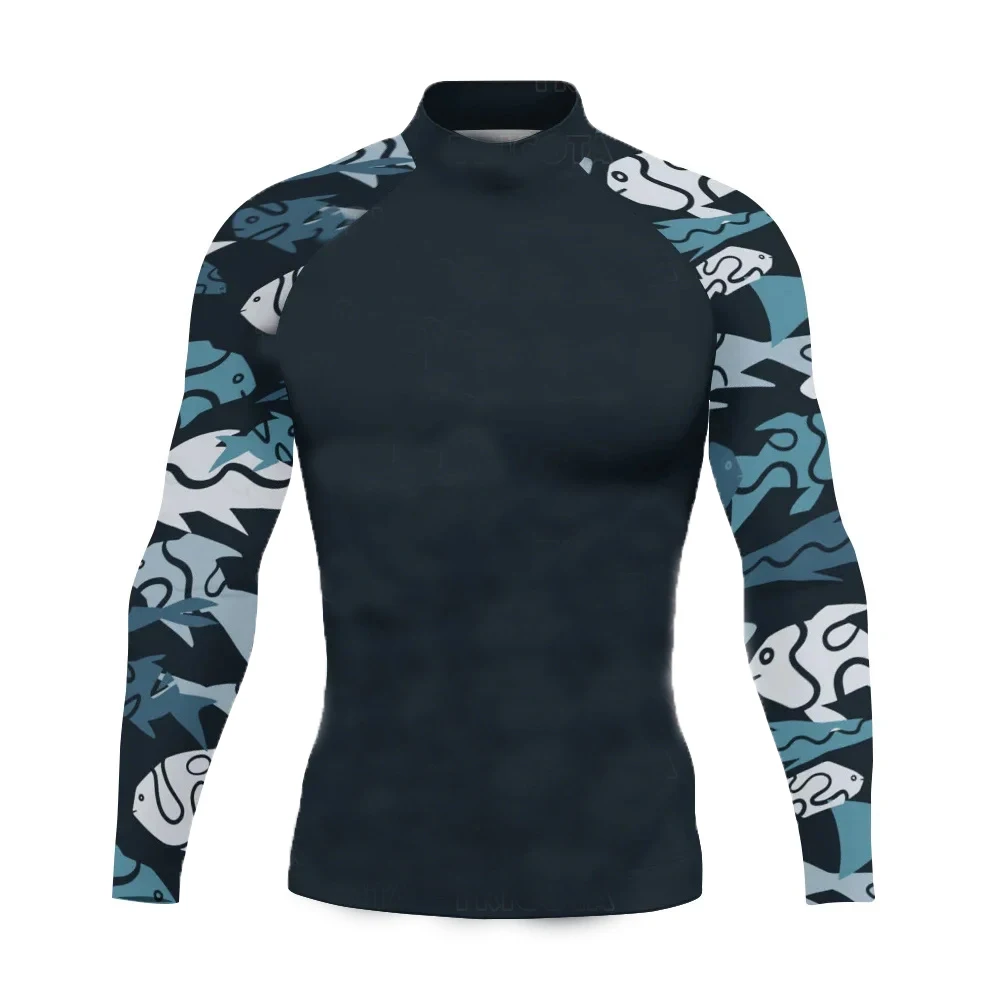 Men Swim Surfing T-shirt Beach UV Protection Swimwear Rash Guard Long Sleeve Diving Wetsuit Summer Apparel Tight Wear