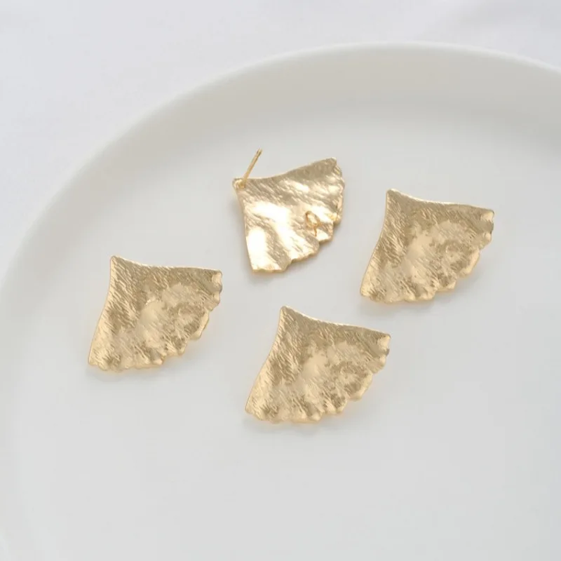 14K Gold Color Leaf Texture Ginkgo Biloba With Rings Studs, DIY Handmade Earrings Ear Accessories Materials