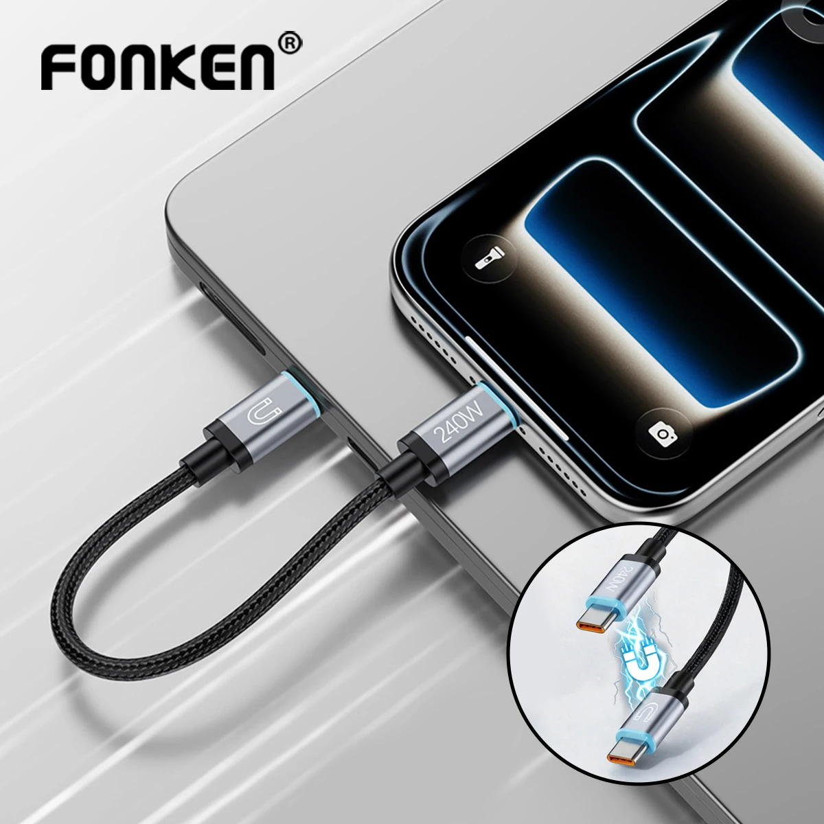 240W 18CM Type C To Type C Cable Fast Charging Short Data Cord For iPhone 15 16 17 Samsung Huawei Xiaomi USB C To USB C Cable
