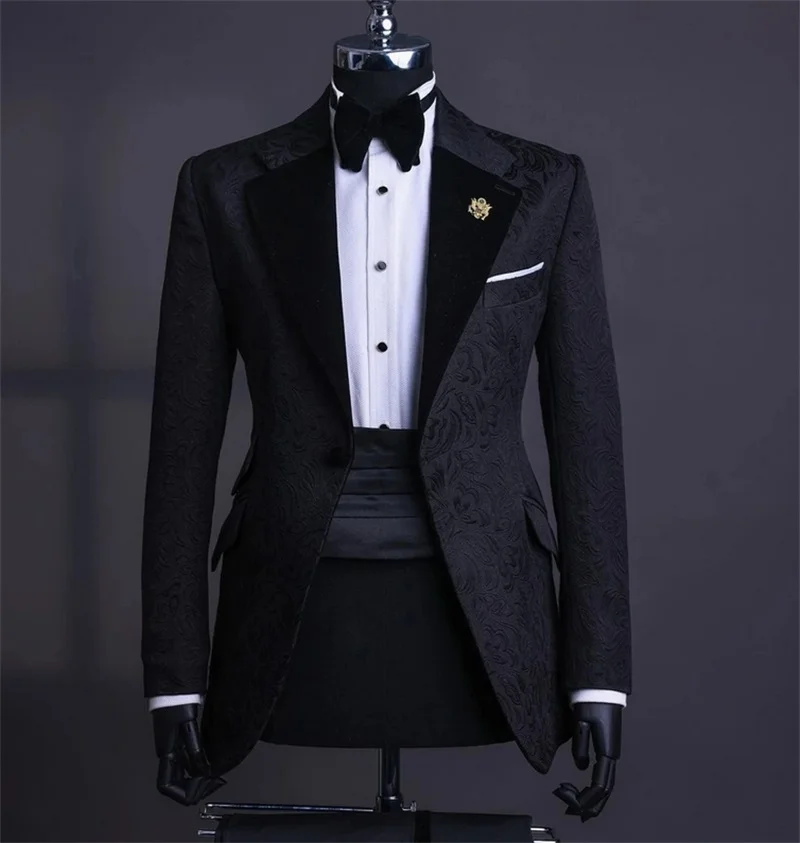 Conjunto de trajes de Jacquard para hombre, chaqueta de 2 piezas + pantalones, chaqueta de esmoquin para boda, abrigo Formal de oficina de negocios para hombre con un botón