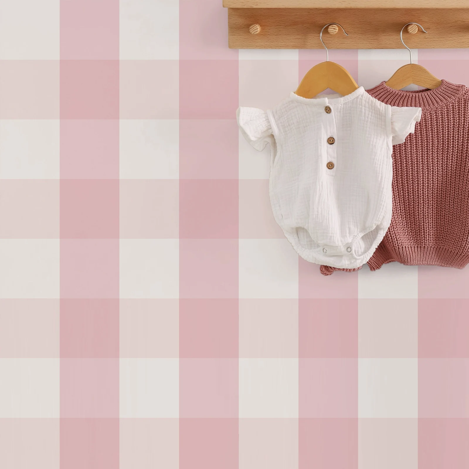 Pastel Gingham Wallpaper Peel and Stick, Pink Neutral Checkered Nursery Wall Mural For Room Decor, Self-adhesive Or Traditional