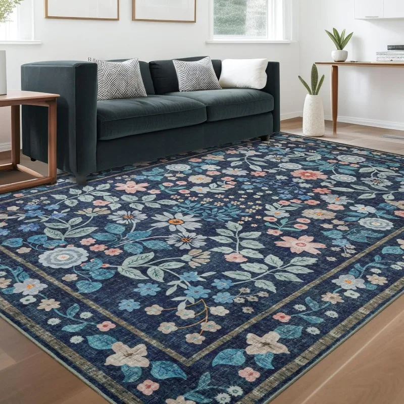 Fashion Flower Living Room Carpet Machine Washable Sofa Coffee Table Floor Mat Non Slip Entrance Doormat Home Bedroom Rug 러그