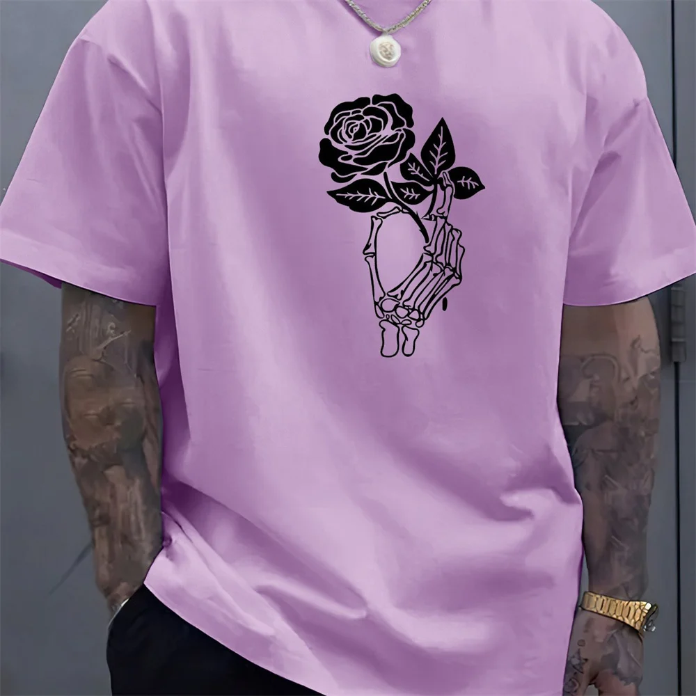 Rose Pattern Three Dimensional Simple T-Shirt Male Short Sleeved Tops Summer Tee Fashion Casual Loose Oversized Men Shirt Blouse