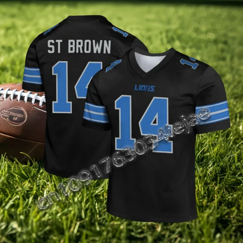 NFL Football Detroit Lions Team Number Vollständige Trainings-Trikots, atmungsaktiv, schnell trocknend, bequem, atmungsaktiv, ein Muss für Fans