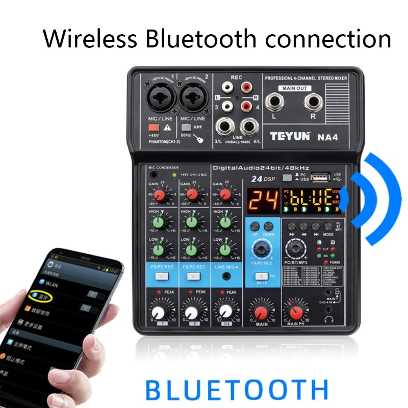 Bluetooth Sem Fio De Usb Do Console De Mistura Do Som Do Misturador Com Placa TEYUN NA4 4 Channel Mini Audio Mixer Sound Card