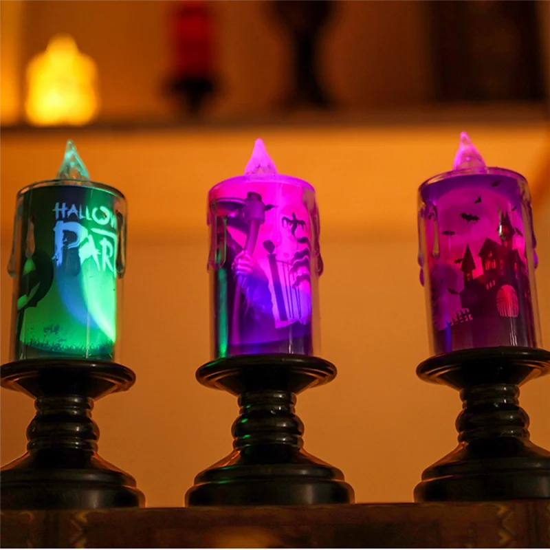 

AT29-12Pcs/Set Halloween Decoration Pumpkin Candlestick Light LED Electronic Candle Light Horror Night Lights Durable
