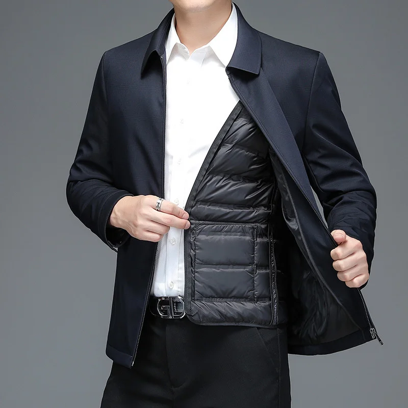 Autumn Jacket Men's Down Jackets Solid Color Casual Spring Blue Zipper 40% White Duck Coats for Men Clothing FCY4655