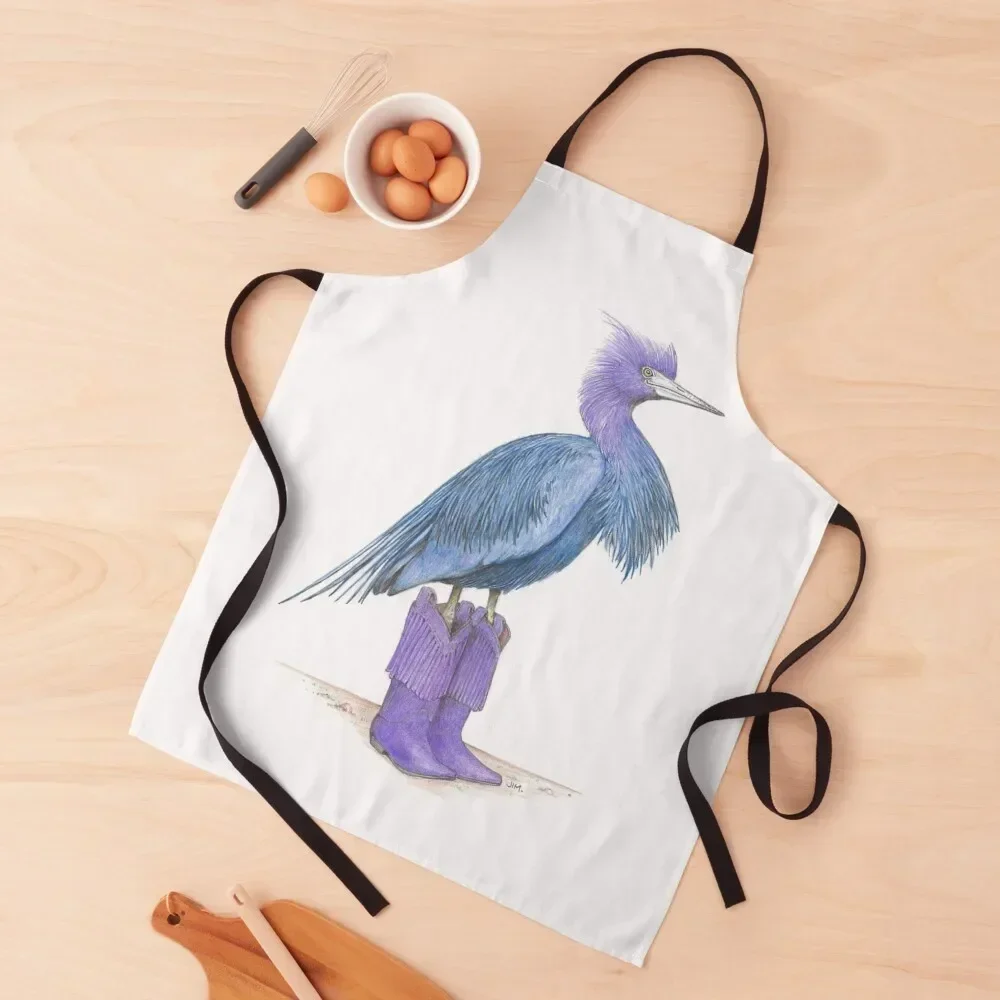 Little blue heron in cowgirl boots Apron custom women's kitchen For Nail Stylist Apron