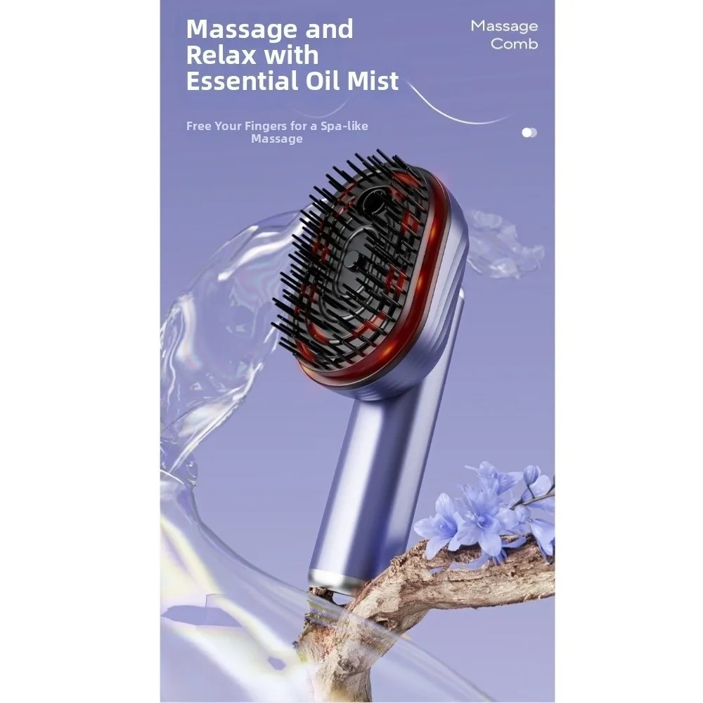 Multi-Function Red Light Spray Massage Comb Anti-Frizz Large Tank Portable Electric Spray Hair Brush Scalp Nourish One-Key Clean