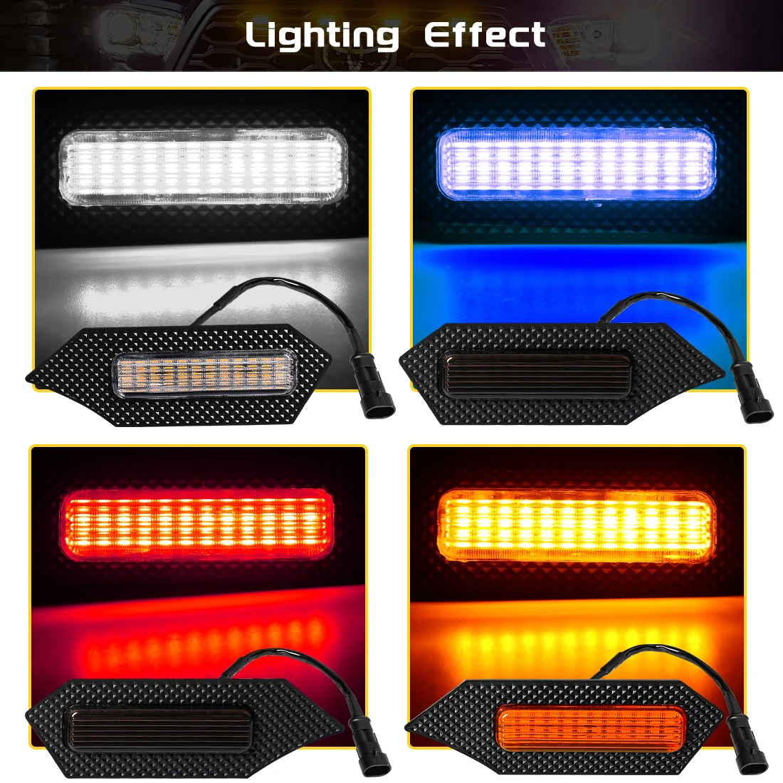 4Pcs Grill Car LED Light For Toyota Tacoma 2024 TRD Trailhunter Front Grille Lights Amber Warning Daylights DRL White Blue Red