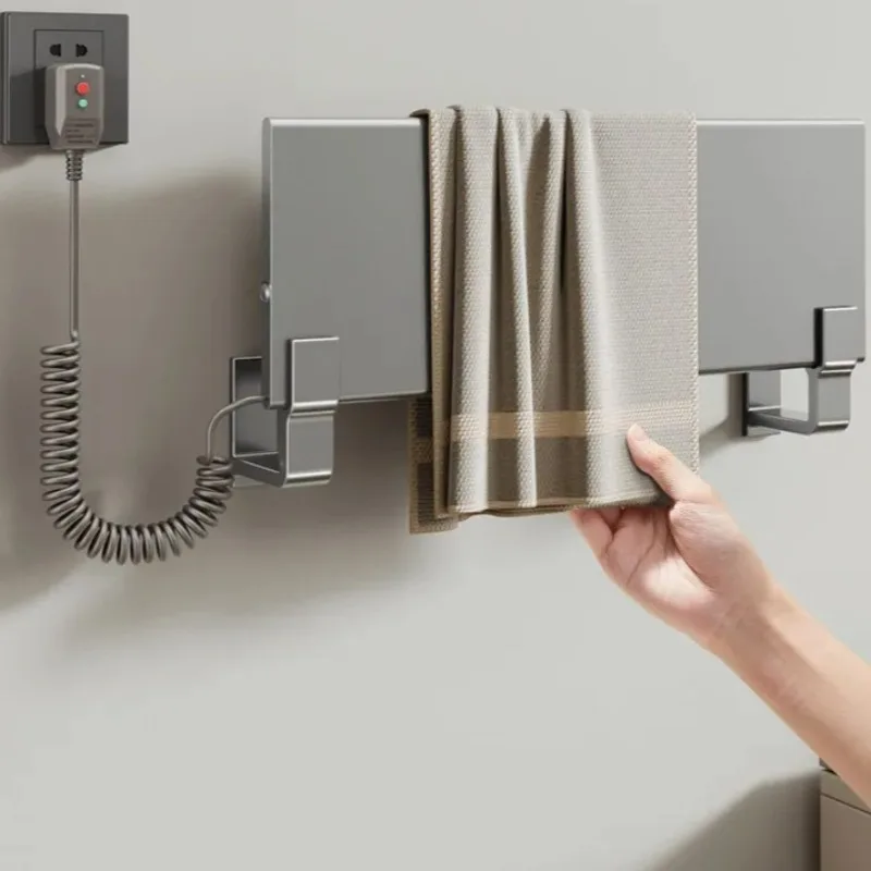 Heated Towel Rack No Drill Electric Towel Warmer for Bathroom Wall Mounted Towel Drying with Timer Quick Heating  Organizer