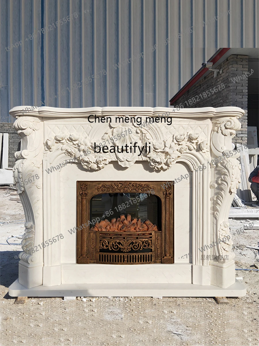 

Y183Marble fireplace relief flower American living room decoration ornament white marble stone fireplace